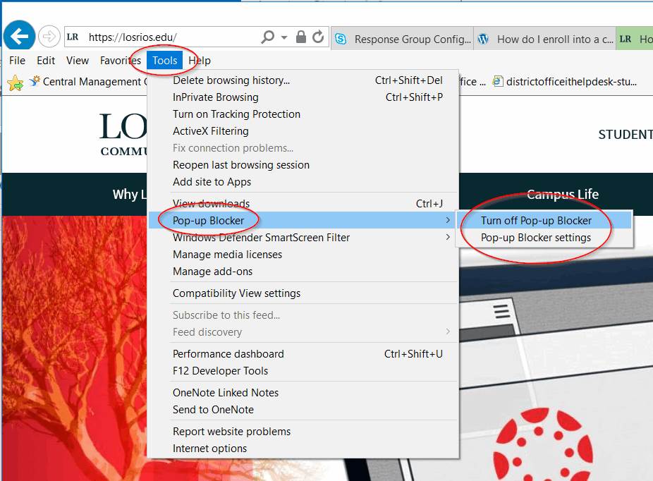 Turn Off Pop-Up Blocker – Internet Explore – Los Rios Information